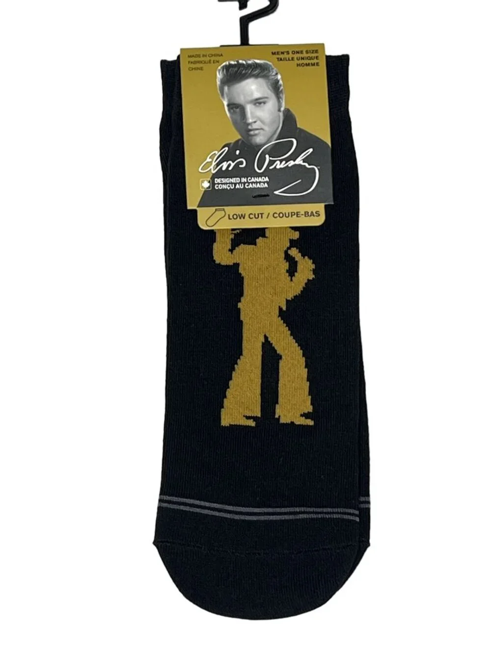 Men's Gold Silhouette Music Icon Low Cut Socks Retro Graphic One Size NWT